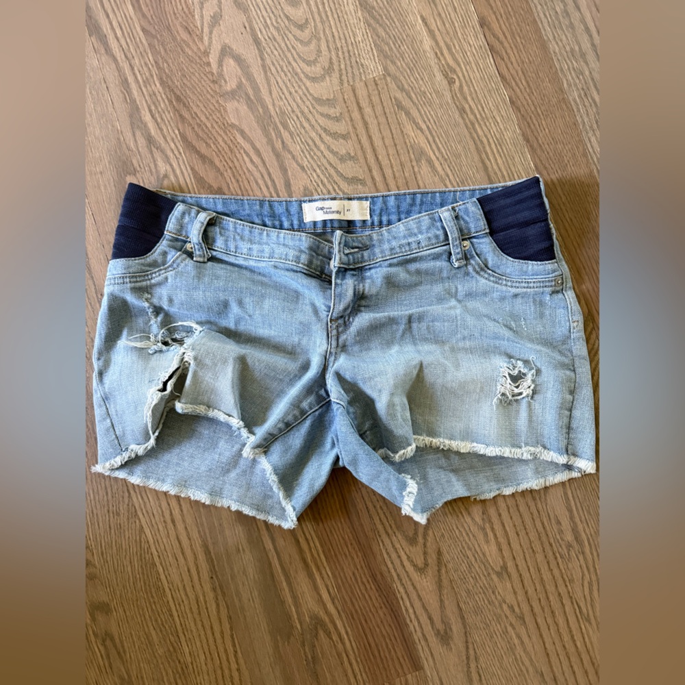 GAP Maternity Light Blue Jean Shorts with Distressed Details